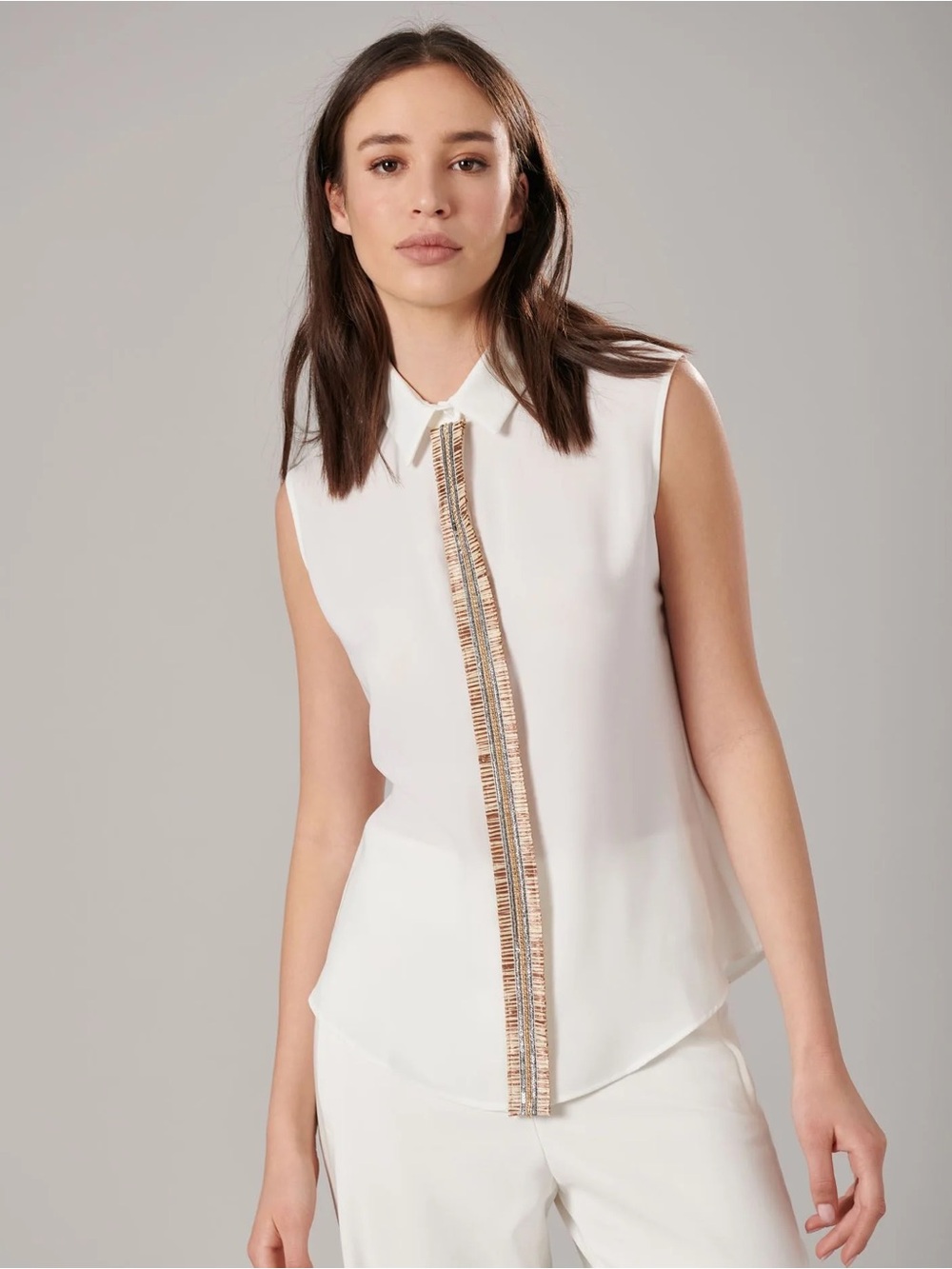 Alythea Ivory Sleeveless Tie-Front Blouse